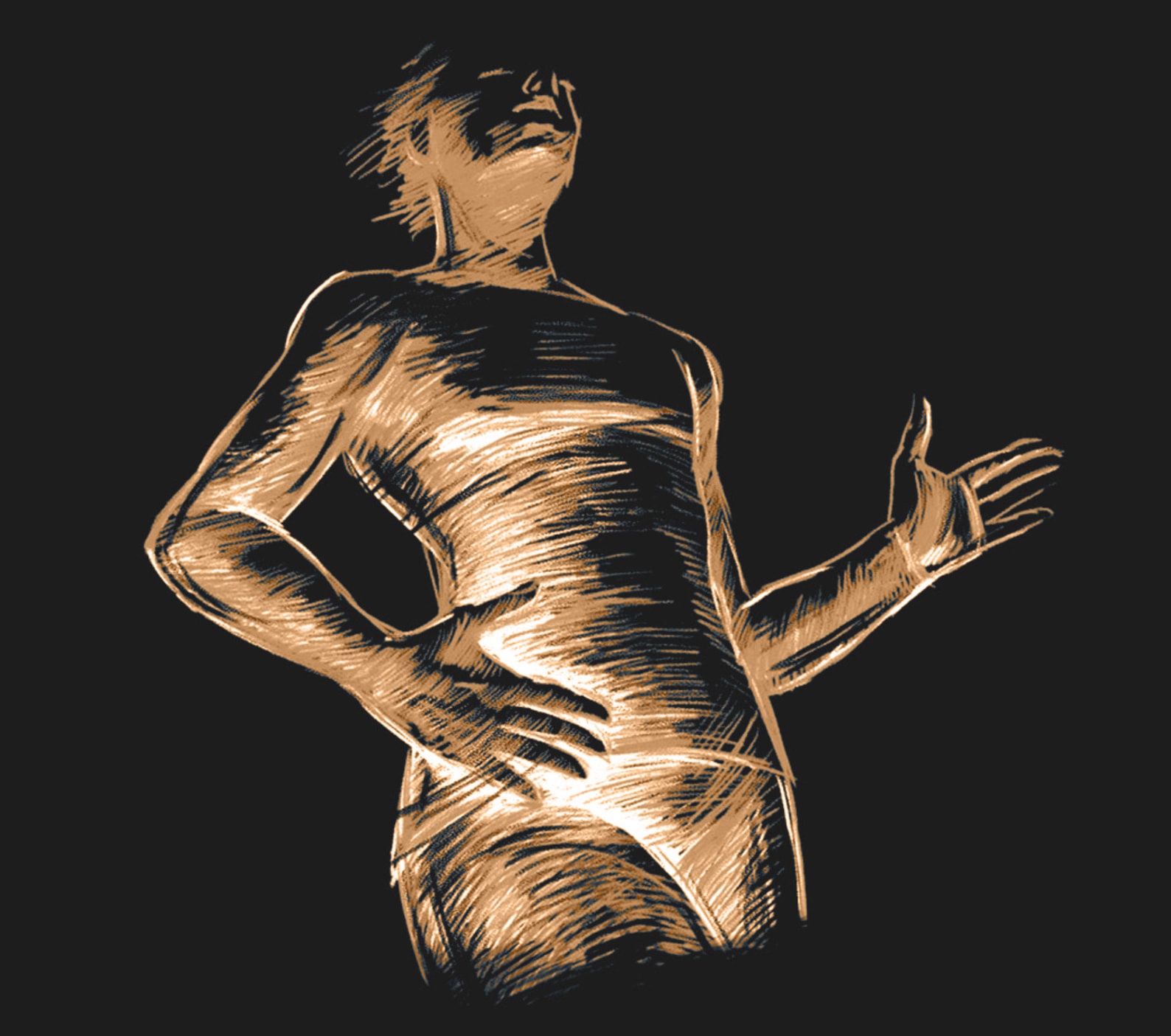Gold illustration of a figure exploring body awareness